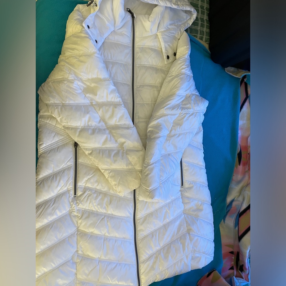White Knee-Length Down-Synthetic Blend Puffer Jacket